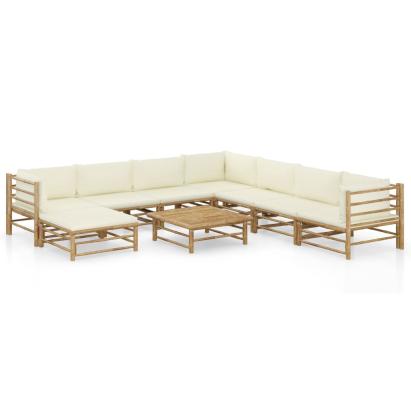 Set mobilier de grădină, cu perne alb crem, 9 piese, bambus GartenMobel Dekor