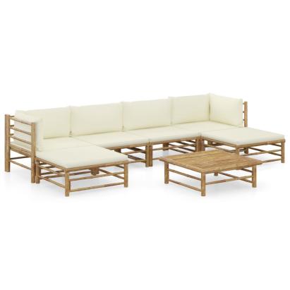Set mobilier de grădină cu perne alb crem, 7 piese, bambus GartenMobel Dekor
