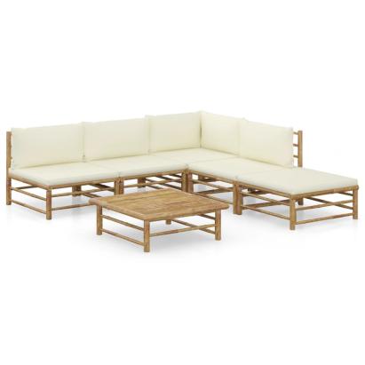 Set mobilier de grădină cu perne alb crem, 6 piese, bambus GartenMobel Dekor