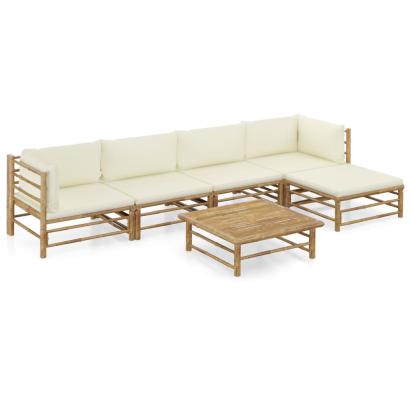 Set mobilier de grădină cu perne alb crem, 6 piese, bambus GartenMobel Dekor