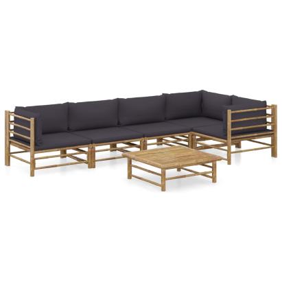 Set mobilier de grădină cu perne gri închis, 6 piese, bambus GartenMobel Dekor