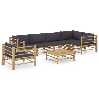 Set mobilier de grădină cu perne gri închis, 7 piese, bambus GartenMobel Dekor