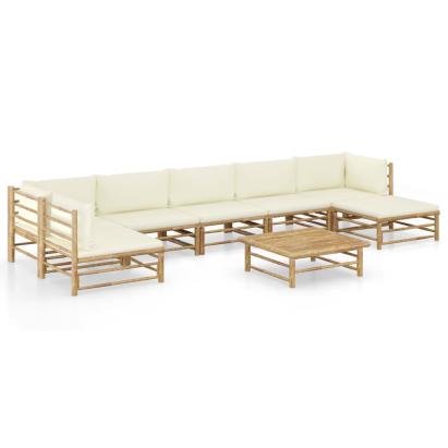 Set mobilier de grădină, cu perne alb crem, 8 piese, bambus GartenMobel Dekor