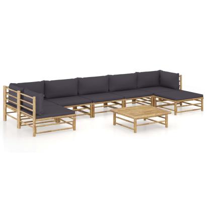 Set mobilier de grădină cu perne gri închis, 8 piese, bambus GartenMobel Dekor