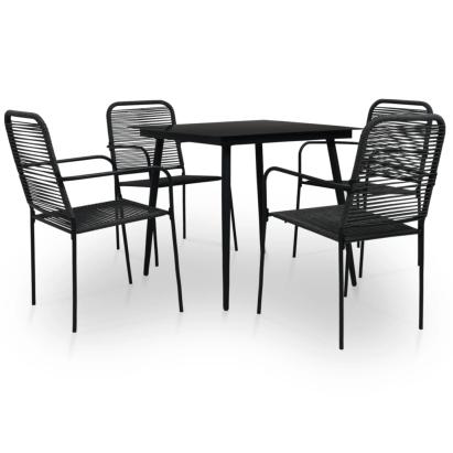 Set mobilier de grădină, 5 piese, negru, frânghie bumbac & oțel GartenMobel Dekor