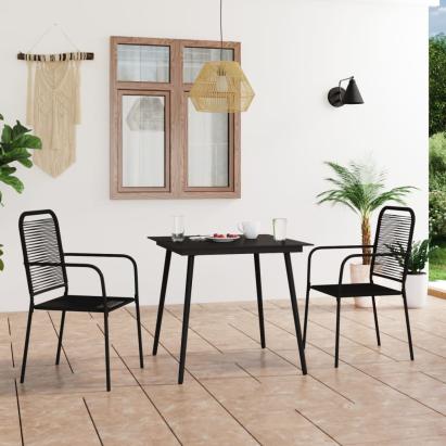 Set mobilier grădină, 3 piese, negru, sfoară de bumbac și oțel GartenMobel Dekor