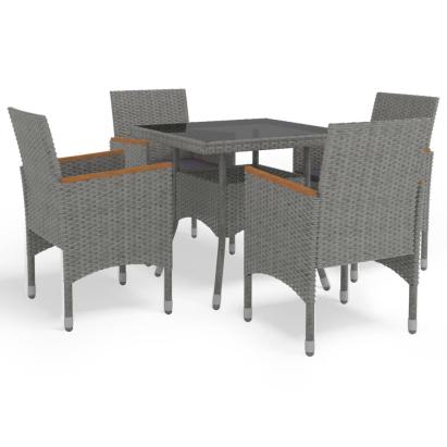 Set mobilier grădină, 5 piese, gri, poliratan, lemn acacia GartenMobel Dekor