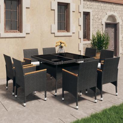 Set mobilier grădină, 9 piese, negru, poliratan și lemn acacia GartenMobel Dekor