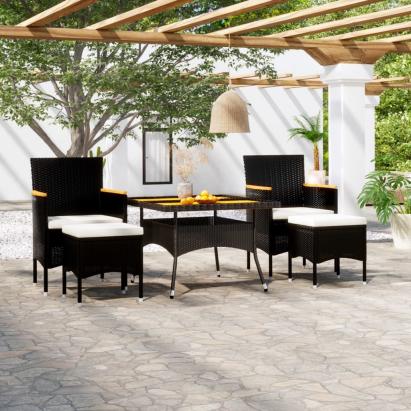 Set mobilier grădină, 5 piese, negru, poliratan și lemn acacia GartenMobel Dekor