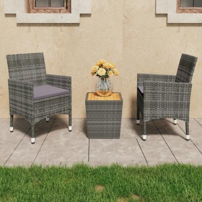 Set mobilier grădină, 3 piese, gri, poliratan și lemn acacia GartenMobel Dekor