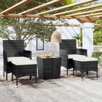 Set mobilier bistro grădină 3 piese negru poliratan și sticlă GartenMobel Dekor