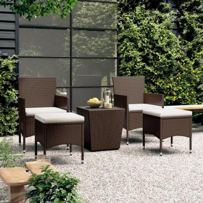 Set mobilier bistro, 3 piese, maro, poliratan/sticlă securizată GartenMobel Dekor