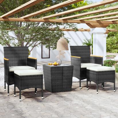 Set mobilier bistro grădină 5 piese negru poliratan și sticlă GartenMobel Dekor
