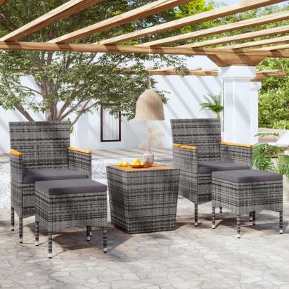 Set mobilier bistro grădină 5 piese gri poliratan/lemn acacia GartenMobel Dekor