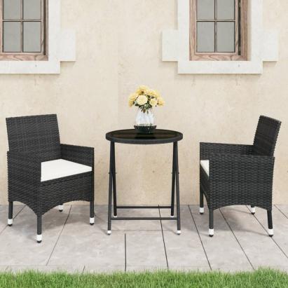 Set mobilier bistro grădină 3 piese, negru, poliratan și sticlă GartenMobel Dekor