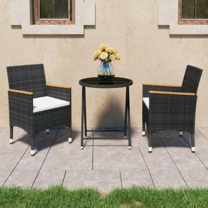 Set mobilier bistro grădină 3 piese negru poliratan și sticlă GartenMobel Dekor