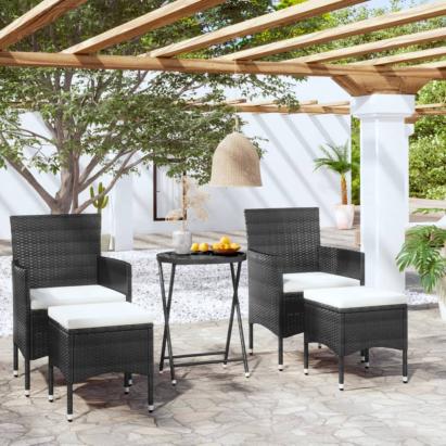 Set mobilier bistro grădină 3 piese negru poliratan și sticlă GartenMobel Dekor