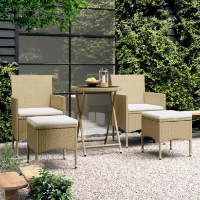 Set mobilier bistro, 3 piese, bej, poliratan/sticlă securizată GartenMobel Dekor