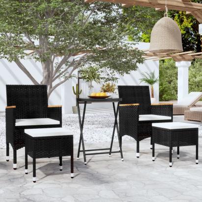 Set mobilier bistro grădină 5 piese, negru, poliratan și sticlă GartenMobel Dekor