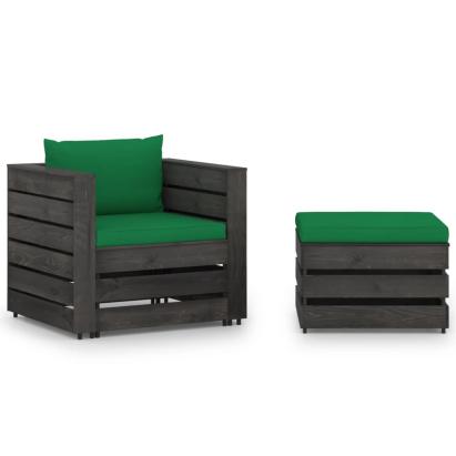 Set mobilier grădină cu perne, 2 piese, lemn tratat gri GartenMobel Dekor