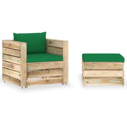 Set mobilier grădină cu perne, 2 piese, lemn tratat verde GartenMobel Dekor