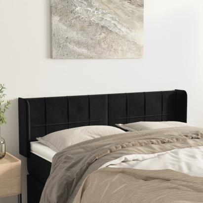 Tăblie de pat cu aripioare negru 147x16x78/88 cm catifea GartenMobel Dekor
