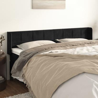 Tăblie de pat cu aripioare negru 203x16x78/88 cm catifea GartenMobel Dekor