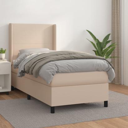 Pat box spring cu saltea, cappuccino, 80x200 cm piele ecologică GartenMobel Dekor