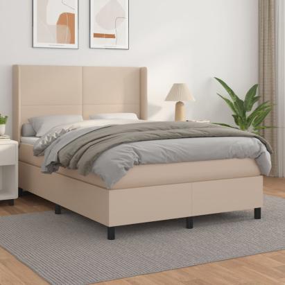Pat box spring cu saltea, cappuccino, 140x190cm piele ecologică GartenMobel Dekor