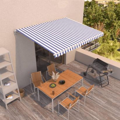 Copertină retractabilă manual, albastru și alb, 400x350 cm GartenMobel Dekor