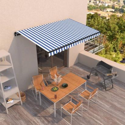 Copertină retractabilă manual, albastru și alb, 400x350 cm GartenMobel Dekor