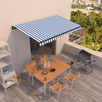 Copertină retractabilă manual, albastru și alb, 450x350 cm GartenMobel Dekor
