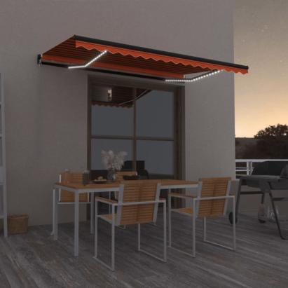 Copertină retractabilă manual, LED, portocaliu/ maro 450x350 cm GartenMobel Dekor
