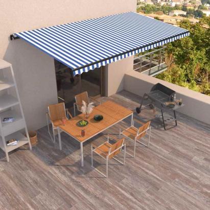 Copertină retractabilă manual, albastru și alb, 600x350 cm GartenMobel Dekor