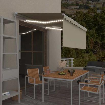 Copertină retractabilă manual cu stor&LED, crem, 3x2,5 m   GartenMobel Dekor