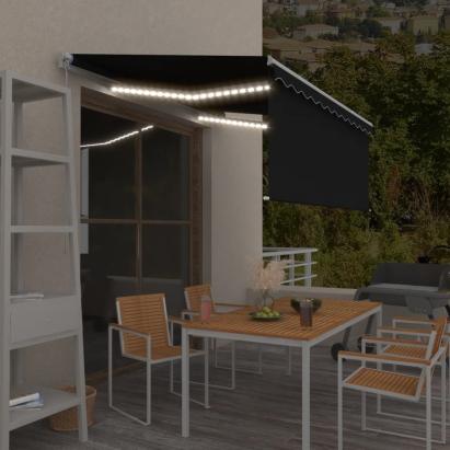 Copertină retractabilă manual cu stor&LED, antracit, 3x2,5 m   GartenMobel Dekor