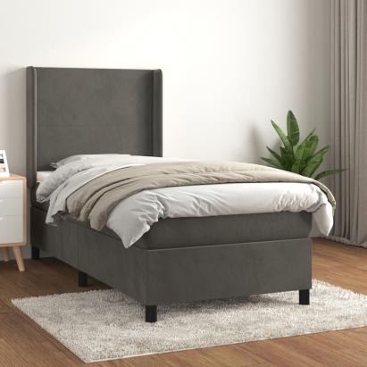 Pat box spring cu saltea, gri închis, 90x190 cm, catifea GartenMobel Dekor