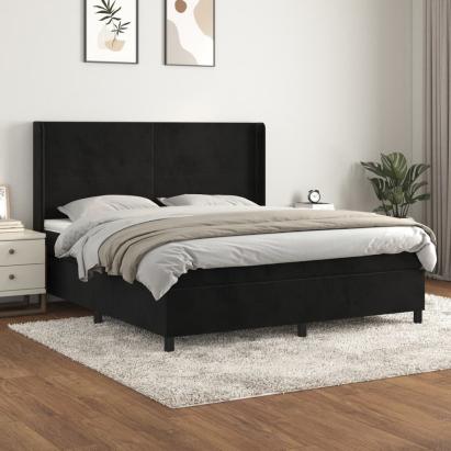 Pat box spring cu saltea, negru, 160x200 cm, catifea GartenMobel Dekor