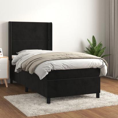 Pat box spring cu saltea, negru, 100x200 cm, catifea GartenMobel Dekor