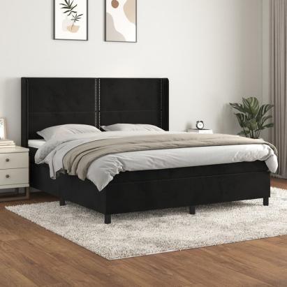 Pat box spring cu saltea, negru, 160x200 cm, catifea GartenMobel Dekor