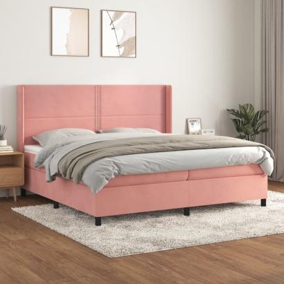 Pat box spring cu saltea, roz, 200x200 cm, catifea GartenMobel Dekor
