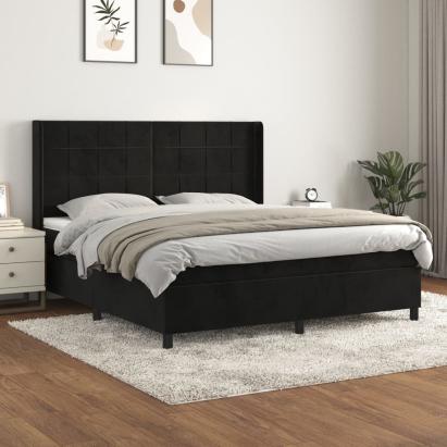 Pat box spring cu saltea, negru, 160x200 cm, catifea GartenMobel Dekor