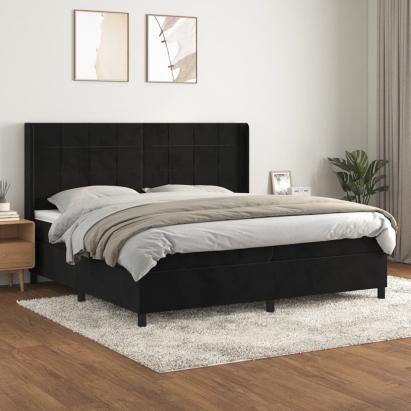 Pat box spring cu saltea, negru, 200x200 cm, catifea GartenMobel Dekor