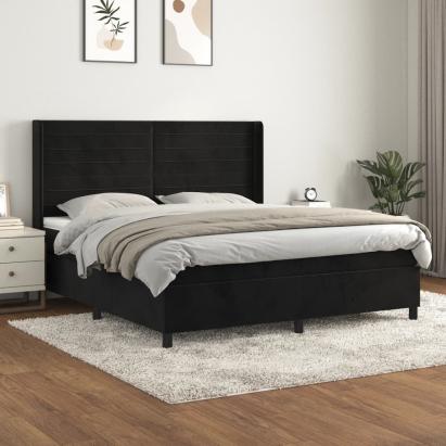 Pat box spring cu saltea, negru, 160x200 cm, catifea GartenMobel Dekor