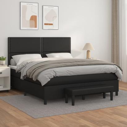 Pat box spring cu saltea, negru, 180x200 cm, piele ecologică GartenMobel Dekor