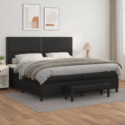 Pat box spring cu saltea, negru, 200x200 cm, piele ecologică GartenMobel Dekor