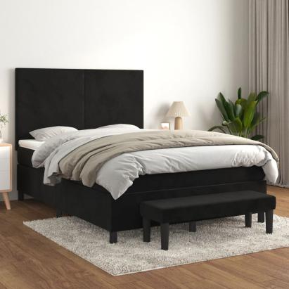 Pat box spring cu saltea, negru, 140x190 cm, catifea GartenMobel Dekor