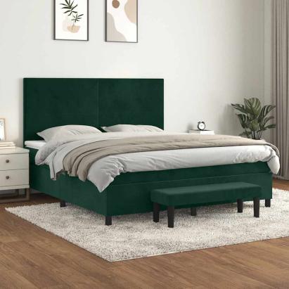 Pat box spring cu saltea, verde închis, 160x200 cm, catifea GartenMobel Dekor