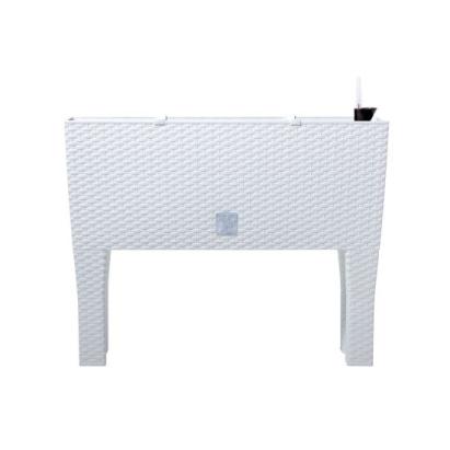 Jardiniera decorativa, cu picioare, sistem irigare, imitatie ratan, alb, 30 L, 60x25x46 cm, Rato Case High GartenVIP DiyLine