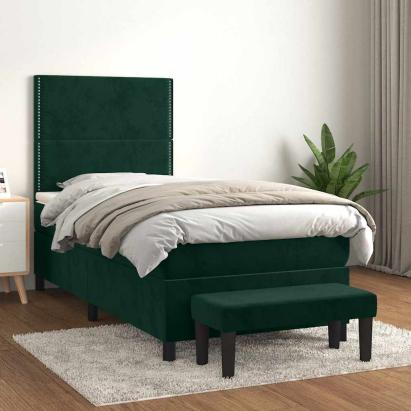 Pat box spring cu saltea, verde închis, 90x200 cm, catifea GartenMobel Dekor